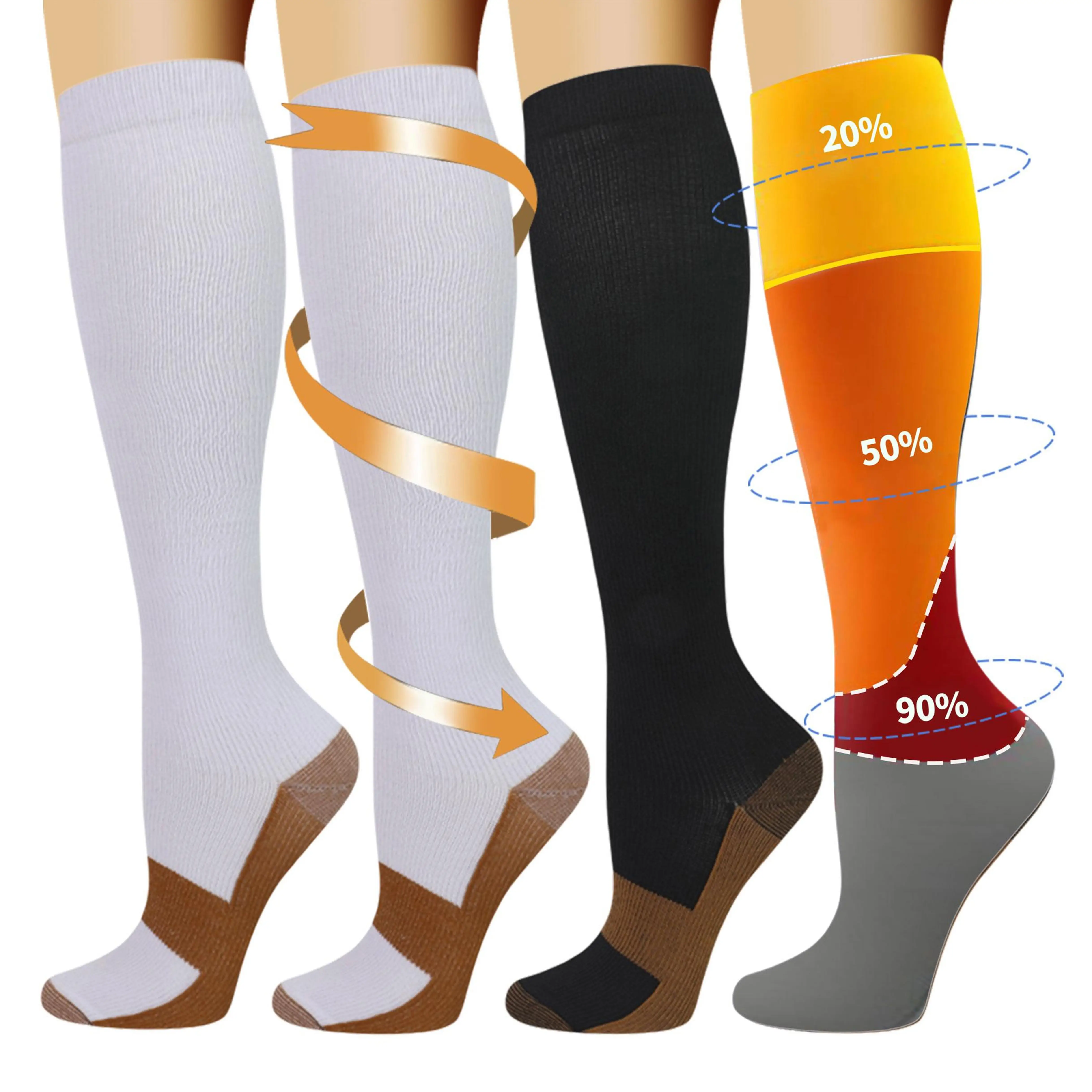 ISUNIE Compression Socks,4 pairs - Knee-High, Anti-Slip, Comfortable for Running & Jogging, Lightweight, Unisex, Outdoorfun, Summer Turn-Up, Memorial