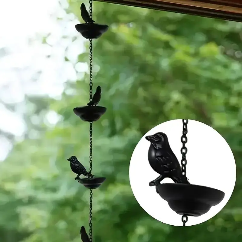 Metal Bird Rain Chain, Rustic Outdoor Garden Decor, Garden Accessories, Single Bird Design, Iron Ornament, Easy to Hang, No Power Needed