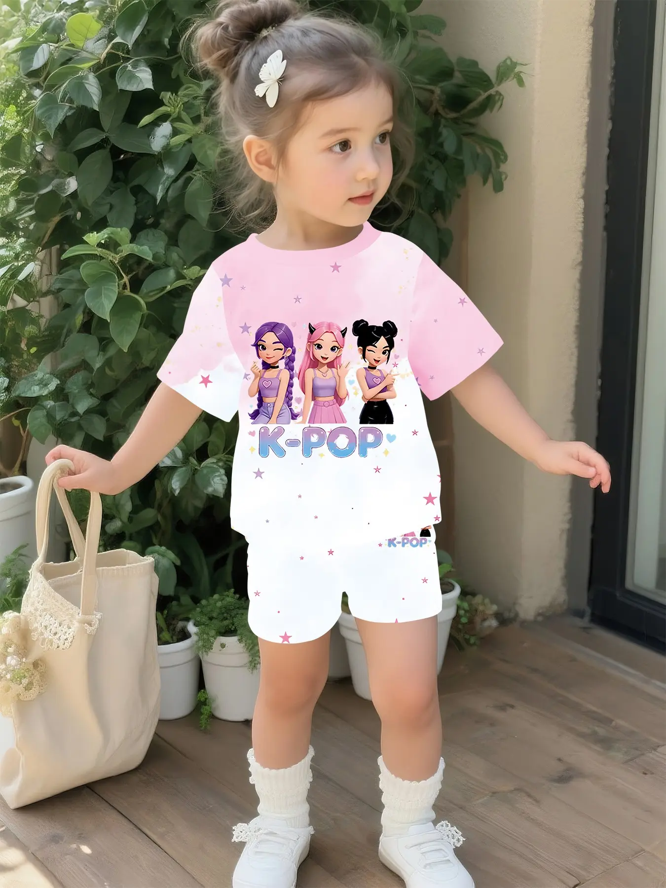 Pink-purple soda can baby girl's set with digital printing, 100% polyester baby short-sleeve set, Summer Outfits Set, Graphic Print Set, Toddler Summer Outfits