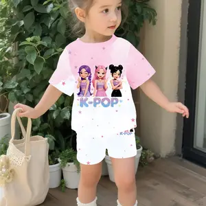 Pink-purple soda can baby girl's set with digital printing, 100% polyester baby short-sleeve set, Summer Outfits Set, Graphic Print Set, Toddler Summer Outfits, Toddler Clothes, Baby Clothing