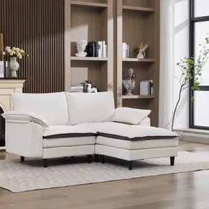 Black & White Two-Tone L Shaped Cloud Sofa Modular Sectional with Ottoman Chenille Deep Seat and Pillow Luxurious Fabric Sturdy Metal Frame Easy Assembly