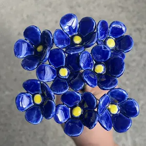 A New Set of 8 Handcrafted Ceramic Forget-Me-Not Flowers, Known As 'Blue Enchantress', Created by Artisans. These Fade-Resistant, Timeless Pieces Serve As Perfect Home Decor for Occasions Like Valentine'S Day, Christmas