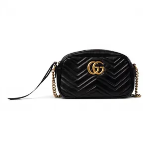 Pre-owned GUCCI Leather Crossbody Bags Black GG Marmont Camer Bag CN26050921