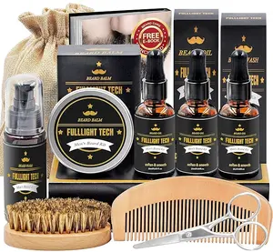 FULLLIGHT TECH Beard Kit for Men Grooming & Care W/Beard Wash,3 Packs Beard Oil,Beard Balm Comb,Brush Scissors,Beard Care Gifts for Men Him Husband