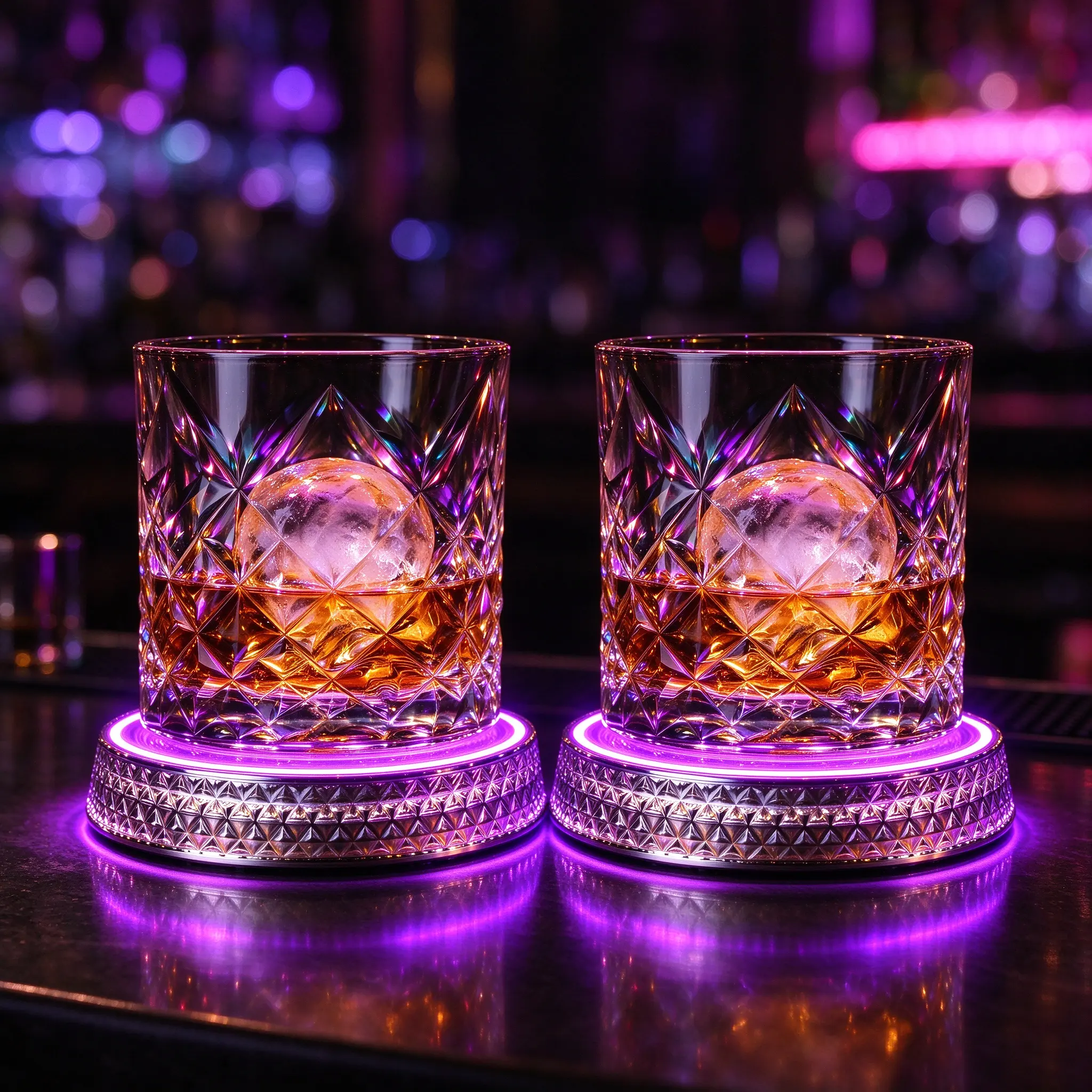 Spinning Whiskey Glasses, 360 Rotating Crystal Old Fashioned Glasses with LED Base, Diamond Cut Rocks Glass for Bourbon Scotch, Couples Gift for Men stress gift idea