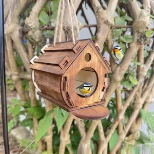 New Large Solid Wood Hanging Birdhouse, All-Season Parrot Cockatiel House, Outdoor Wooden Breeding Bird Cage, Suitable for Various Birds, Wooden Bird Houses