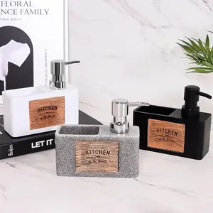 Kitchen Soap Dispenser, Dishwasher Bottle, Liquid Divider, Hand Sanitizer Bottle, Resin Lotion Bottle, Sponge Storage Box, Non-Slip Base and Drainage hole, Suitable for kitchen, sink, bathroom, 250ml
