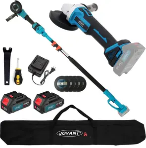 JOVANT Cordless Telescoping Pole Angle Grinder 20V Max 2 * 4Ah batteries and Charger 2-in-1 Cordless Pole grinder and wire Brush 5.3 to 15-Feet & head pivots 180° Telescoping Pole, 4pcs Wire Brush