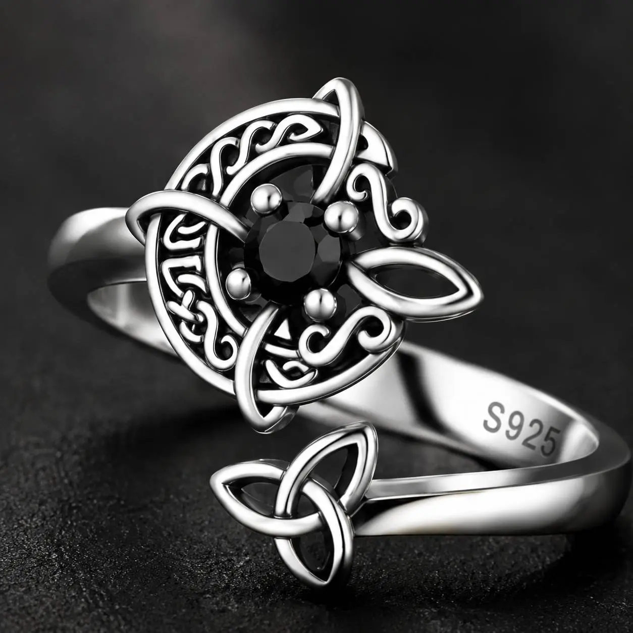 Unique Gothic Ring Gift for Women  Crescent Moon Witch Ring with Black Stone
