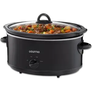 Slow Cooker - 6 Quart Removable Ceramic Pot, Manual Controls with 3 Temperature Settings, Dishwasher Safe Crock and Glass Lid, Black Gourmia