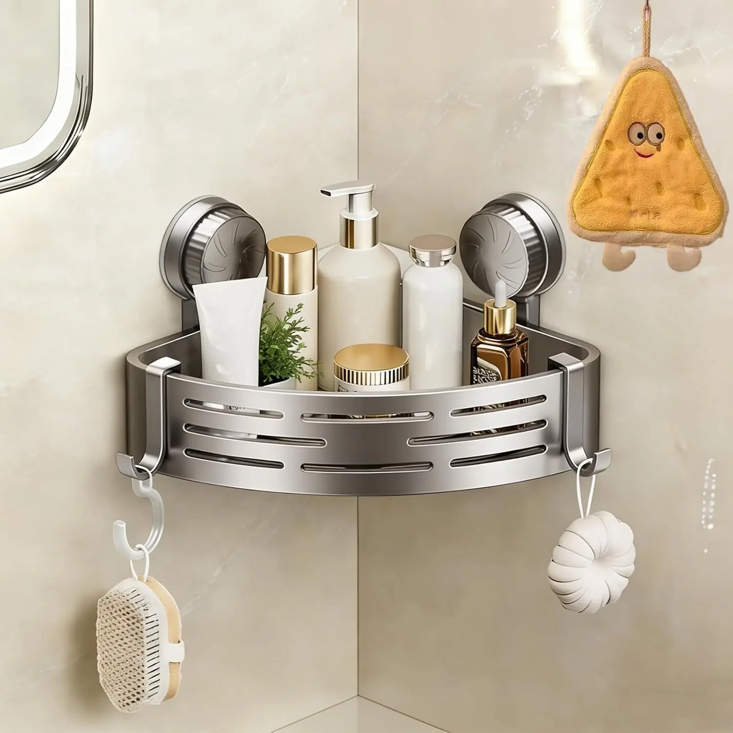 Shower Caddy Corner Suction Cup Shower Shelf Corner No Drilling Bathroom Shower Organizer Storage Rack AdhesiveShower Caddy Corner Suction Cup Shower Shelf Corner No Drilling Bathroom Shower Organizer Storage Rack Adhesive (1-Pack, gray)