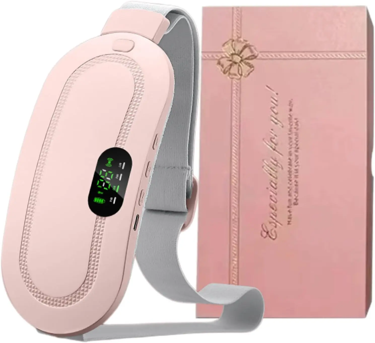 Heating Pad, Period Cramp Massager – Portable Cordless Heating Pad with 3 Heat Levels and 4 Massage Modes for Back Pain Relief, Menstrual Heating Pad (Pink)