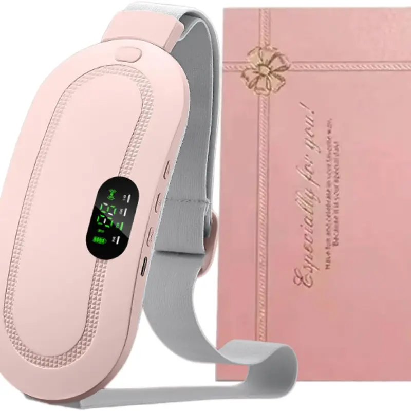 Cordless Portable Heat Pad for Cramps - Women's Self Care Single Unit with PVC Shell, 3 Adjust Heat Levels, 4 Massage Modes for Waist, Back Pain Relief (Pink)