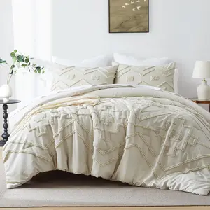 Boho Tufted Comforter Set Queen Size, 3 Pcs Soft Bedding Set for All, Farmhouse Bedding Set with Comforters for All (Beige, Queen)