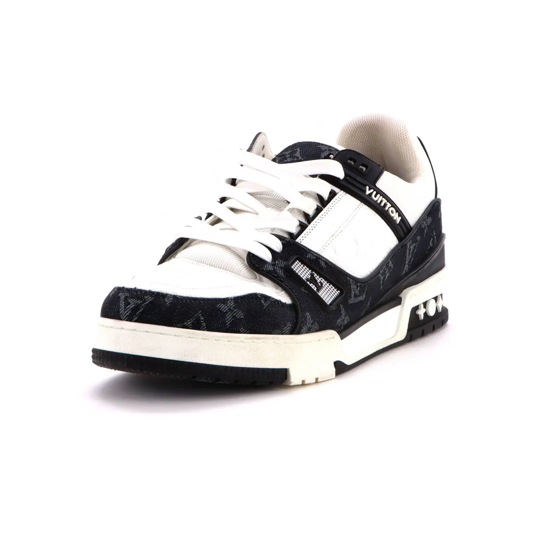 Pre-owned Louis Vuitton Men's LV Trainer Sneakers Monogram Empreinte Leather and Monogram Denim by Rebag