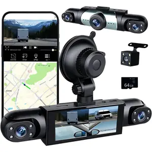4 Channel Dash Cam 360° View, 1080P Front and Rear Inside, Left Right Dash Camera for Cars, Night Vision, WiFi & APP Control, G-Sensor, Loop Recording with 64GB SD Card (Y108WiFi+64G)