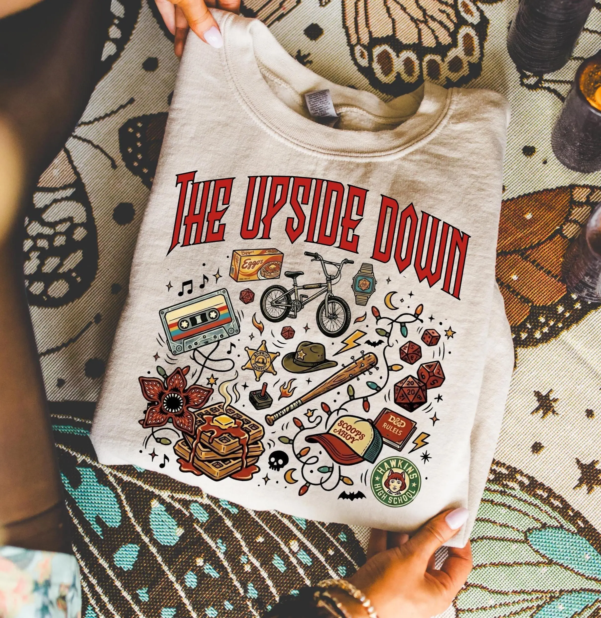The Upside Down Sweatshirt, Retro 80s Sci Fi Horror Crewneck for Women, Vintage Spooky Halloween Arcade Sweatshirt, Gift for Her Him