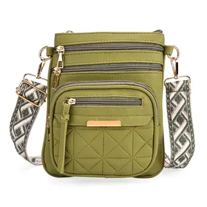 Shop LC Dark Green Multiple Pockets Faux Leather Crossbody Bag with Shoulder Strap
