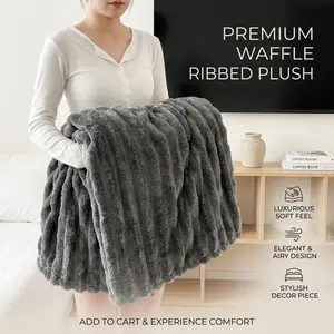 1pc Dark Gray Flannel Blanket with Fine Ribbed Texture | Soft & Skin-Friendly Warm Throw Blanket, Thick Plush Sofa Blanket, Single/Double Bed Blanket, Office Nap Air Conditioning Blanket, All-Season Cozy Throw Gift