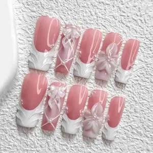 CuraTique | Sheer Bloom GC 10PCS Handmade Press On Nails REUSABLE 3D Gel spring 2026 / Prom