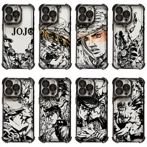 Hot Anime JOJO Cool Shells Artistic JoJo's Bizarre Adventure Sketch Phone Cases For iPhone 17 Promax Pro Air 16 Plus 15 14 13 12 11 Black TPU  Black Transparent TPU Shockproof Protective Cover Gift For Birthday Christmas Halloween