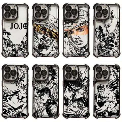 Anime JOJO's Bizarre Adventure Artistic Sketch Phone Cases For iPhone 18 17 16 15 14 13 12 11 Promax Pro Air Plus Black Soft Transparent TPU 4-Corners Shockproof Protective Casing Cover Casing Gift For Halloween Christmas