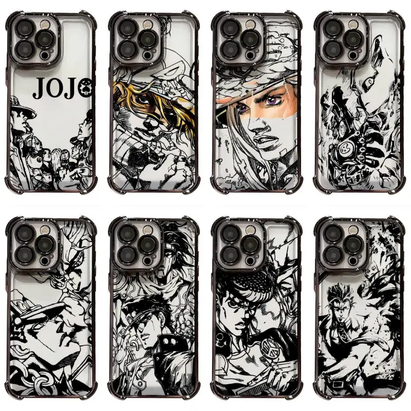 Anime JOJO's Bizarre Adventure Artistic Sketch Phone Cases For iPhone 18 17 16 15 14 13 12 11 Promax Pro Air Plus Black Soft Transparent TPU 4-Corners Shockproof Protective Casing Cover Casing Gift For Halloween Christmas