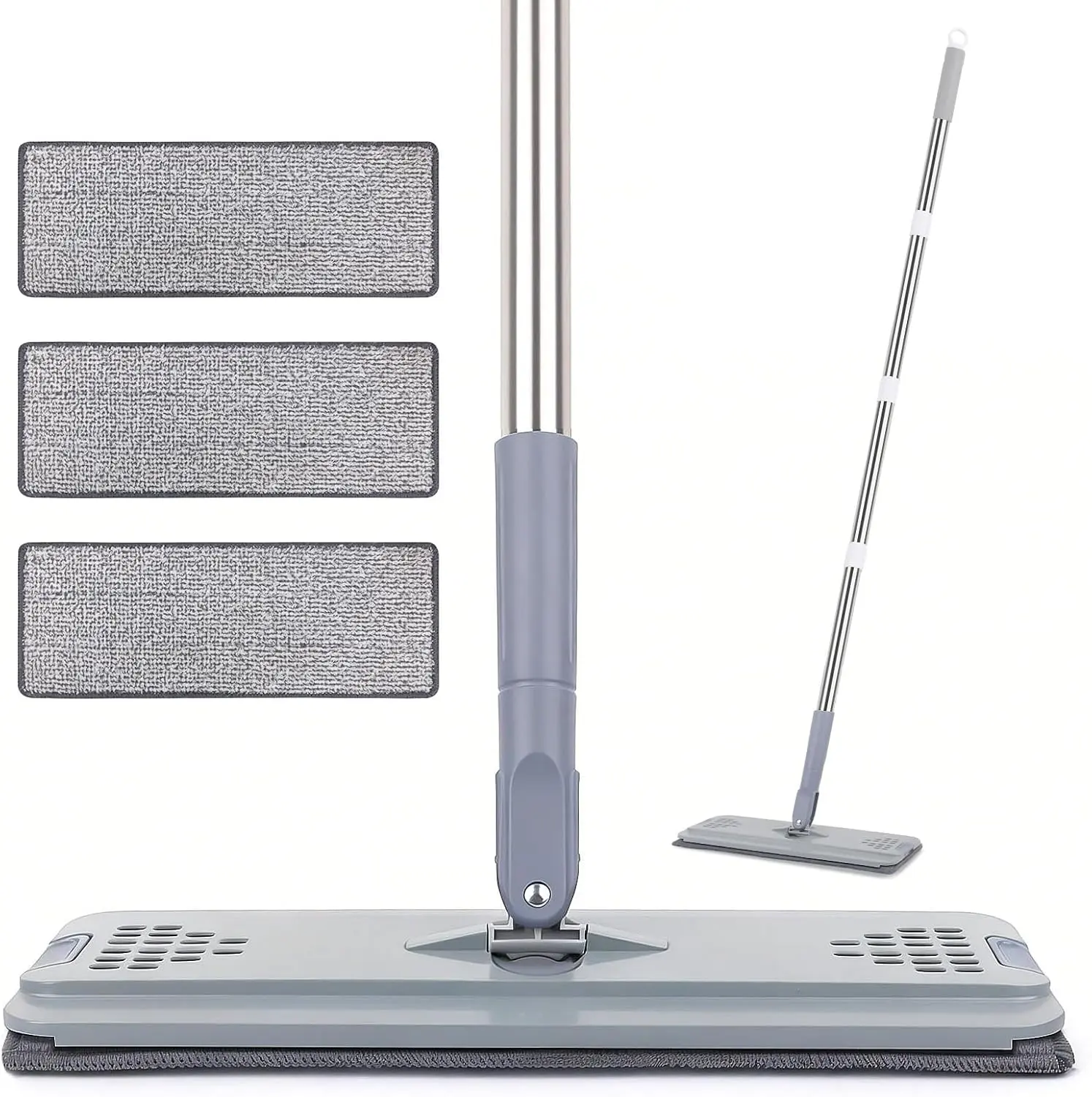 Flat Mop with 3 Microfiber Pads, Adjustable 29-49in Handle, Wet-Dry Dust Mop for Hardwood, Laminate, Tile & Vinyl Floors, Bathroom & Kitchen Household Cleaning Supplies