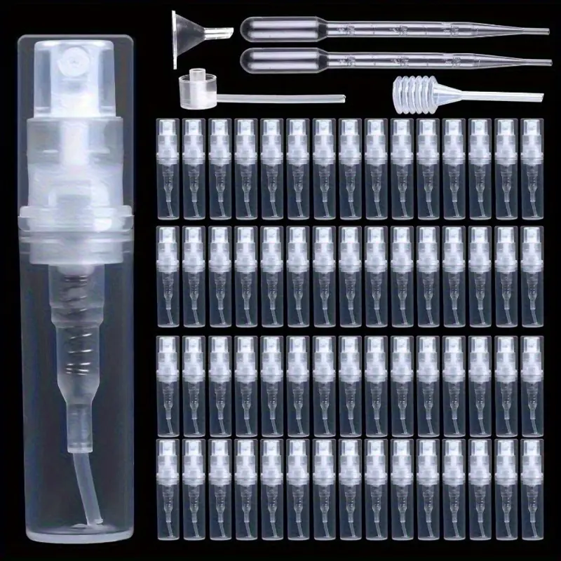 60pcs Empty Plastic Mini Mist Spray Bottles, Atomiser Pump, Plastic Pipette Dropper for Perfume and Lotion Makeup Cosmetic Storage Set Daily