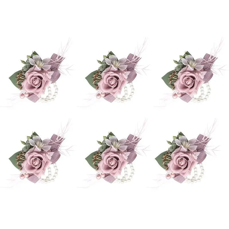 6pcs Dusty Pink Wrist Corsage