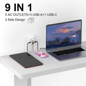 3-Sided Outlet Extender with Night Light - QINLIANF Multi Plug Outlet with 5 Outlets and 4 USB Ports(1 USB-C), USB Wall Charger for Home, Office, Travel, ETL Listed, White
