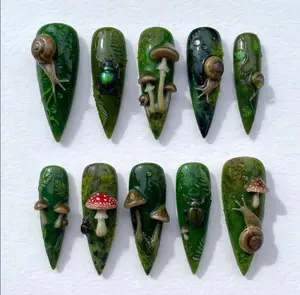 3D Fairycore Forest Press On Nails Handmade Mushroom And Snail Nails Art Gif For Her On Holiday Wedding Party