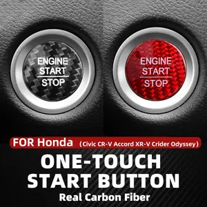 1 piece Real Carbon Fiber Car Engine Start Stop Button Interior Trim Cover Stickers For Honda Civic CRV Accord Odyssey Auto Accessories Black Red, Car Interior Decor