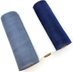Navy Blue, Silver, White Football 10" Decorative Non Metallic Deco Mesh Ribbon Rolls