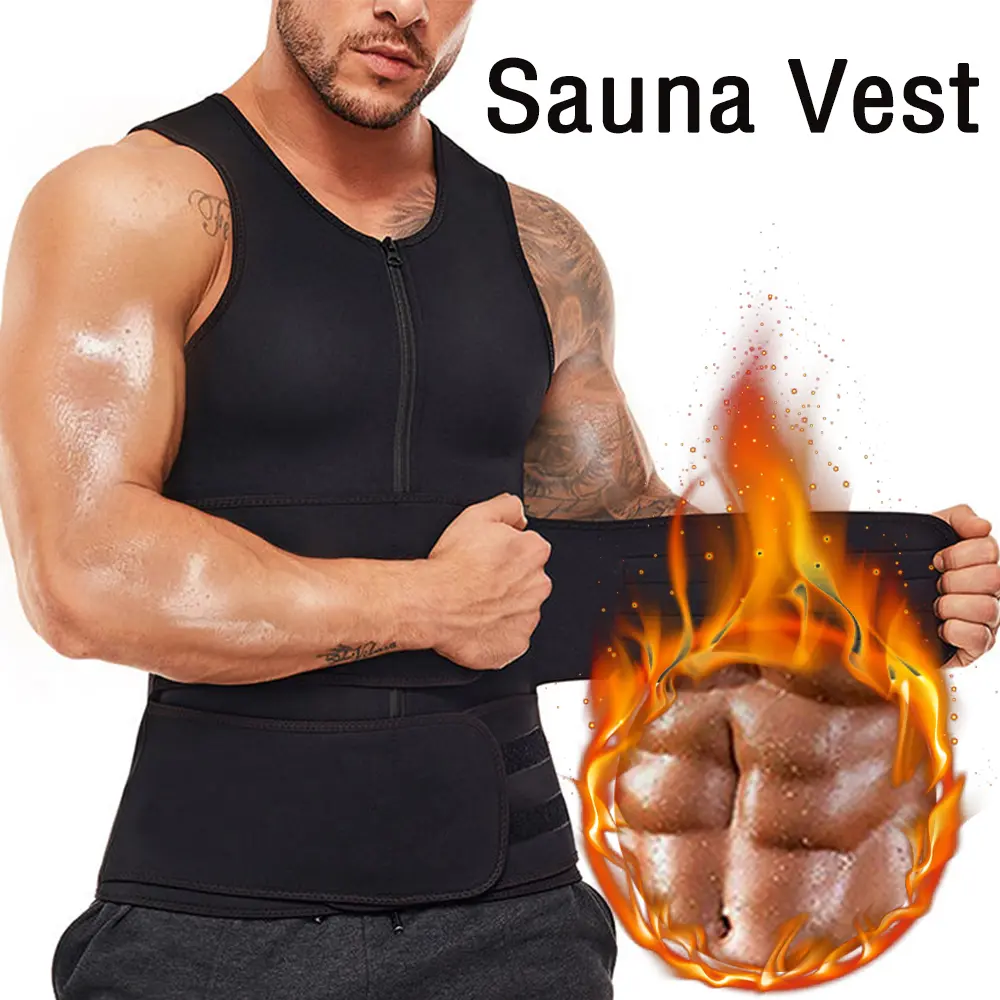 Menswear Body Shaper Waist Trainer Sauna Suit with Double Sweat Belt Tummy Control Shapewear