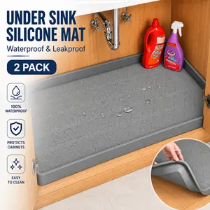 Pawtners Waterproof Silicone Under Sink Mat (2 Pack), Leakproof Cabinet Protector with Raised Edge, Flexible Under Sink Tray for Kitchen, Bathroom & Laundry Room