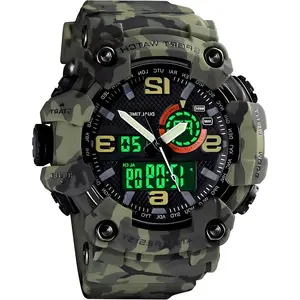BY-SWE1 Men's Large Face Outdoor Sports Watches Military S-Shock Watch Waterproof, Backlight, Alarm, Stopwatch Features - Rugged Wristwatch for Training, Hiking, and Adventure
