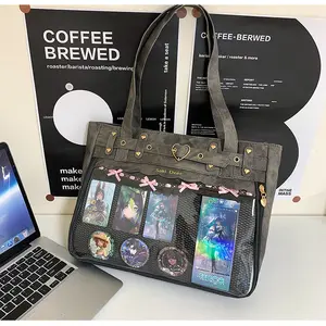 Two-dimensional belt pain bag, large-capacity transparent tote bag, soft girl cool shoulder handbag