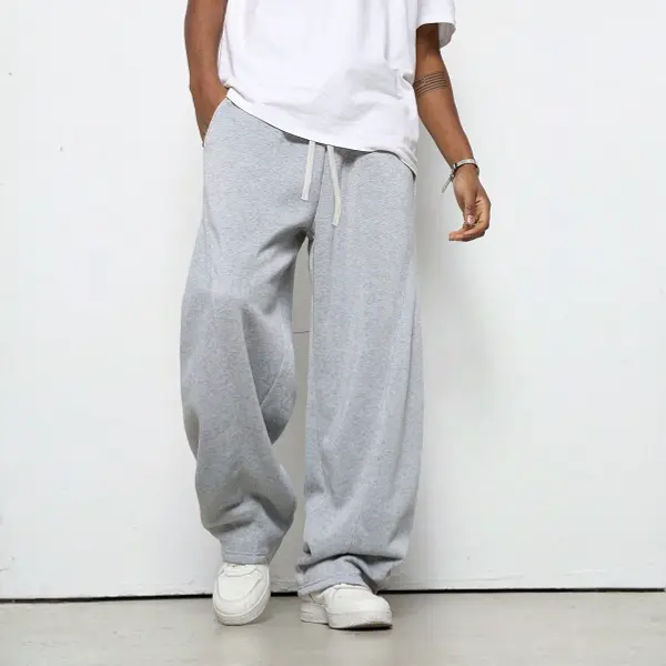 Men's Basic Cotton Baggy Sweatpants - Thermal Lined Cozy Fleece, Ankle Length, Drawstring Waist, Loose Relaxed Fit, Casual All-Season Daily Wear Grab-and-Go Menswear Trousers
