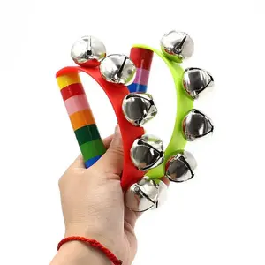 2PCS Rainbow Rattles Wooden Handbell Jingle Bell Shakers Kids Party Favors Music Educational Toy for Early Childhood Development