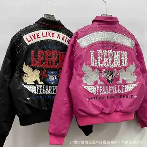 PELLE LEGEND embroidered full-diamond hip-hop vintage biker leather jacket