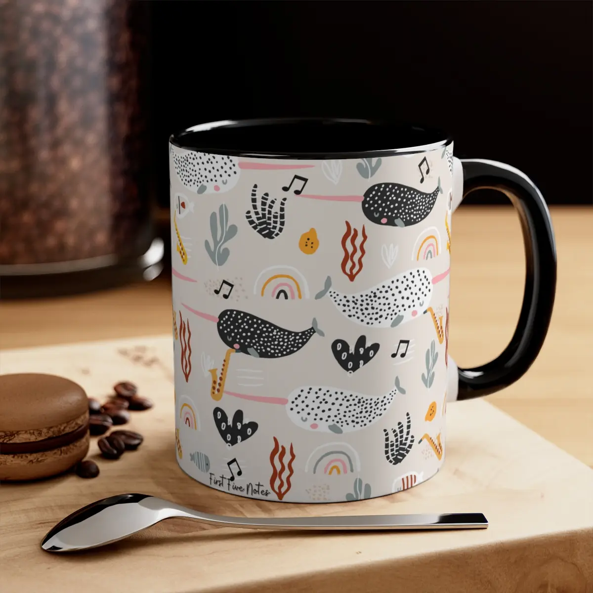 Jazzy Whale Saxophone Choir Ceramic Mug with Color Inside,  Music Gift, Teacher Gift 11oz Coffee Colorful