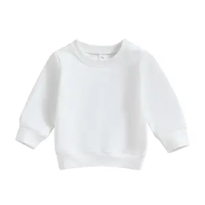 Toddler Baby Girl Boy Basic Solid Plain Cotton Sweatshirt Tops Long Sleeve Tee Shirt Pullover Infant Baby Clothes