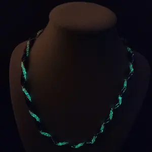 18 Inch Red, White and Blue Seedbead Necklace with Glow in the Dark White Beads