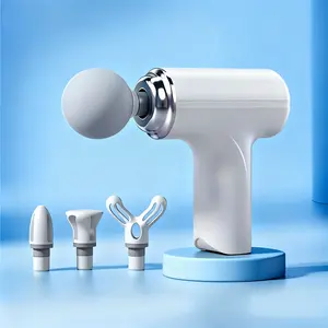 Portable impact massager, with 6 settings, equipped with 4 massage heads, can relieve muscle pain, adopts kneading technique, suitable for both men and women, high intensity, rechargeable