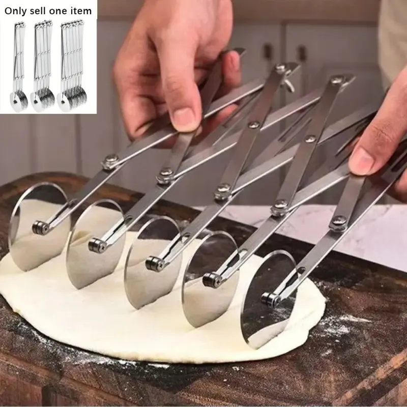 The roller side cutter multi-function deep-fried dough sticks cutting retractable multi wheel deep-fried dough sticks stick cutter stainless steel pizza knife cake cutter integrates the functions of cutting, slitting and cake cutting into one. It is a pra