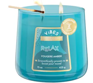 Candle-Lite Vibes Fougere Amber Mood-Enhancing Scented Candles, 15 oz Jar, Aromatherapy, Proudly Poured in The USA, 2-Wick, 86 Hours Burn Time, Perfect Relaxation Gift