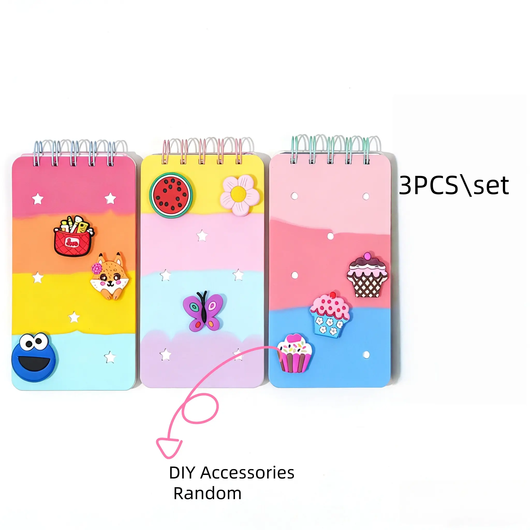 3pcs/set Cute Mini Notebook Set, Creative Memo Pad, Silicone DIY Rectangular Notebooks, Birthday & Back-To-School Gifts