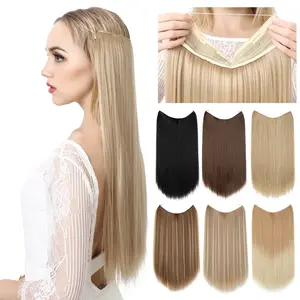 Synthetic No Clip Hair Extension Ombre Natural Fake False Long Straight Hairpiece Blonde Hair For Women