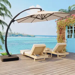 Outdoor 11 Ft Offset Cantilever Patio Umbrella with Base, Aluminum Frame PA Coated Polyester UV Shade